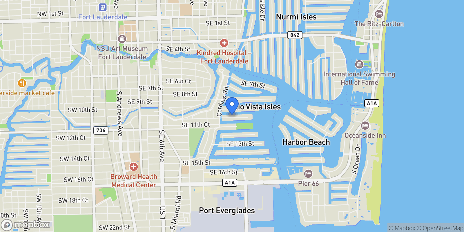 Map showing 1601 SE 11th St, Fort Lauderdale, FL 33316, Fort Lauderdale, Florida, United States.