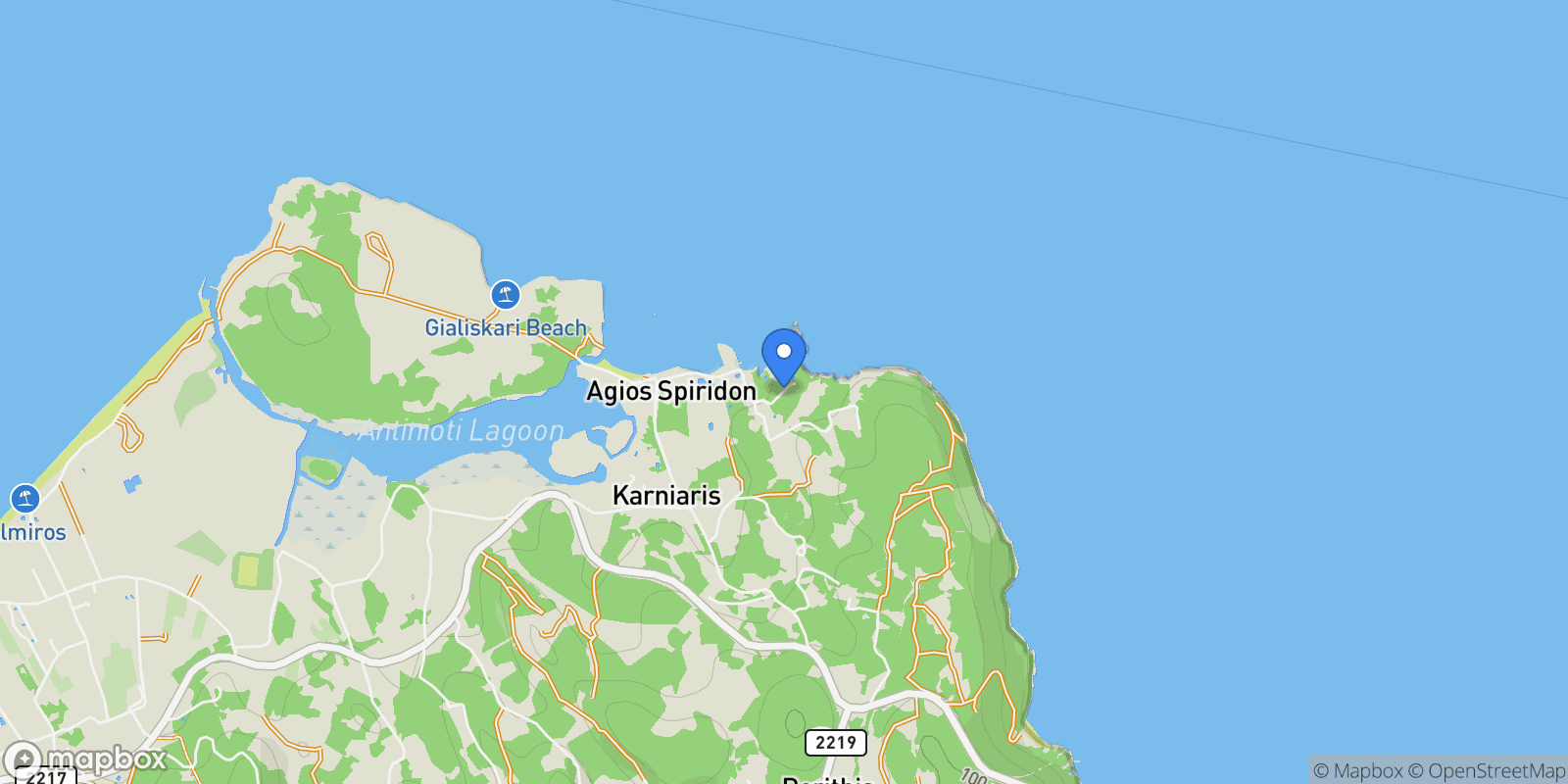 Map showing SAINT SPIRIDON, Northern Corfu, Peloponnese, Western Greece and the Ionian, Greece.