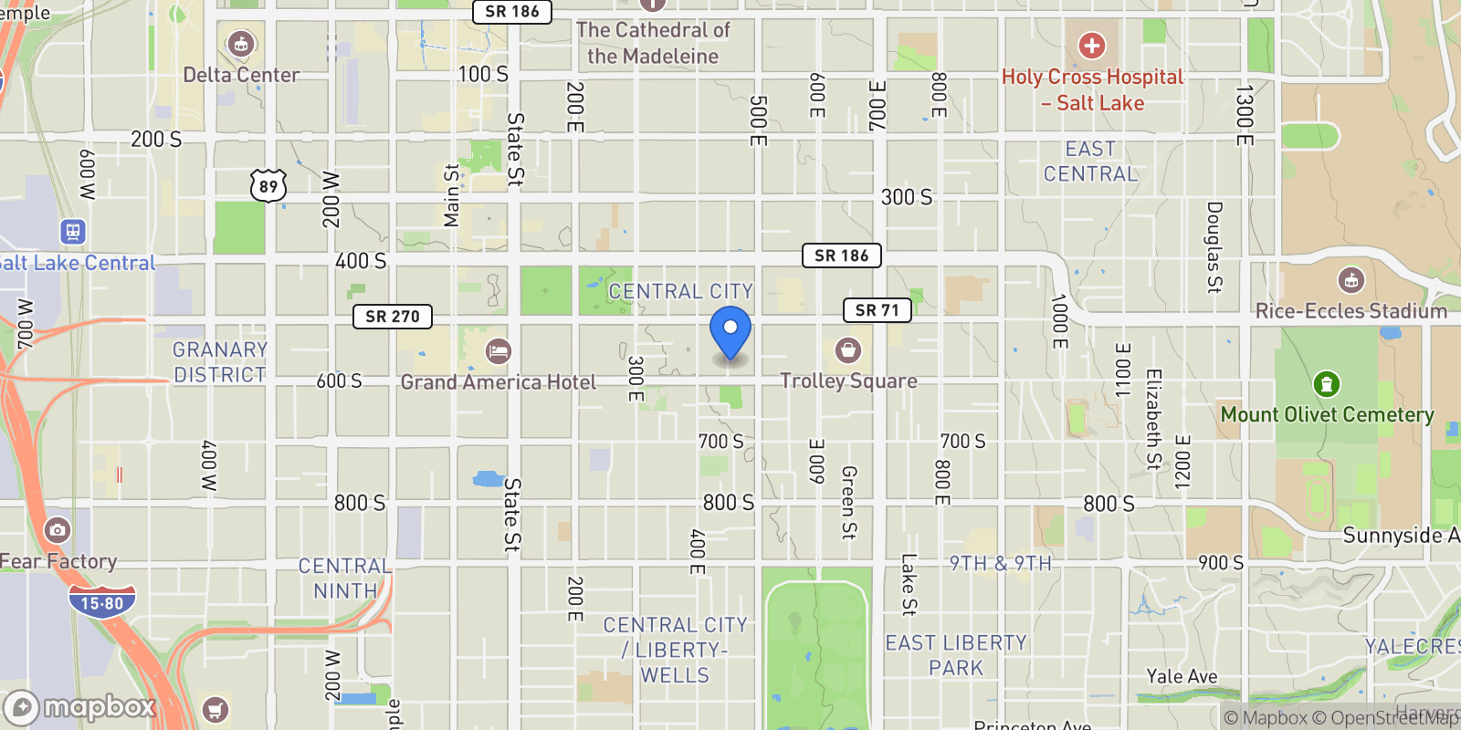 Map showing 563 S DENVER ST, Salt Lake City, Utah, United States.