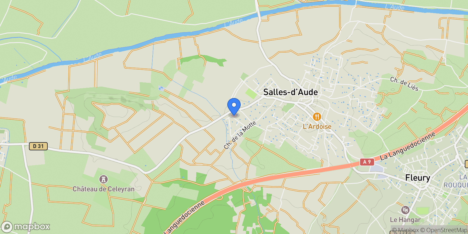 Map showing Salles-d'Aude, Occitanie, France.