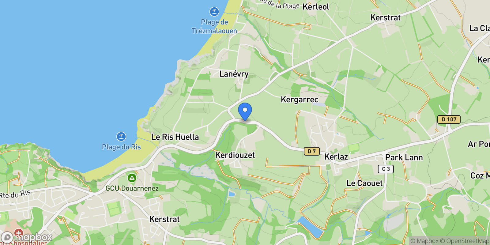 Map showing DOUARNENEZ, E 29100, Kerlaz, Brittany, France.