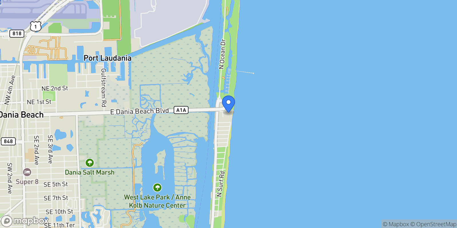 Map showing 6051 N Ocean Dr Unit PH5, Hollywood, FL 33019, Hollywood, Florida, United States.