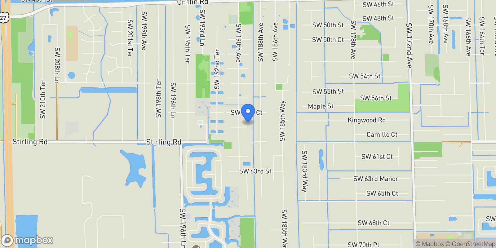 Map showing 18901 SW 59th St, Southwest Ranches, FL 33332, Weston, Florida, United States.