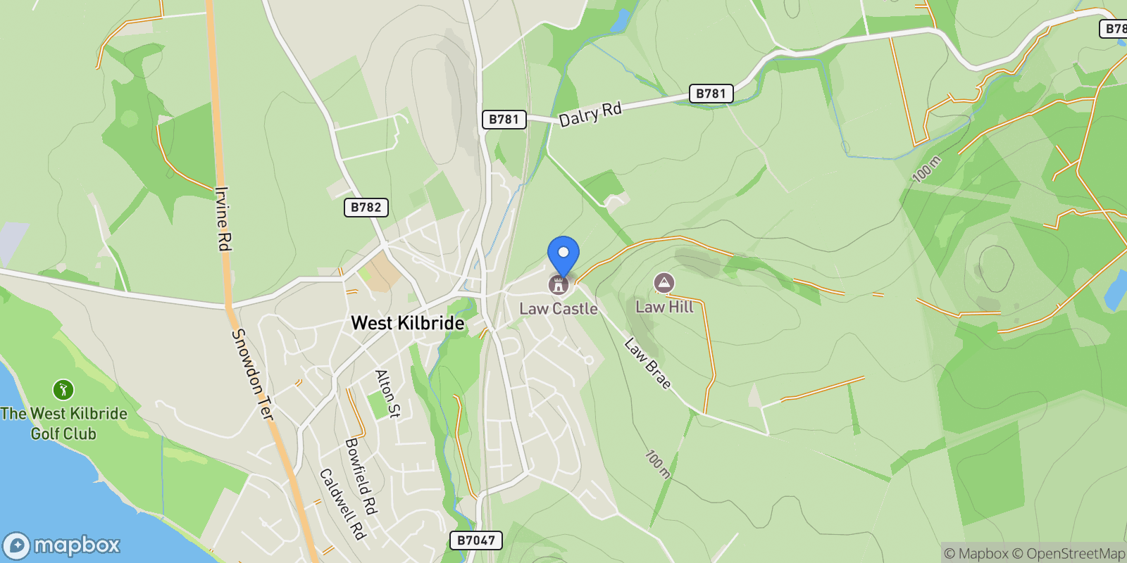 Map showing Law Castle, West Kilbride, North Ayrshire, West Kilbride, Scotland, United Kingdom.
