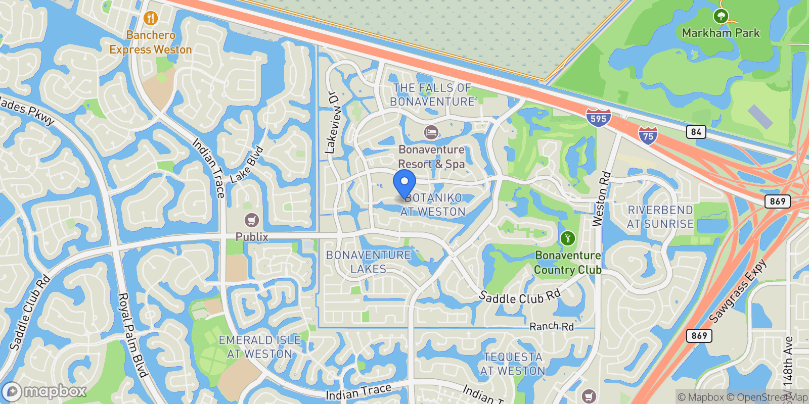 Map showing 16722 S Botaniko Dr S, Weston, FL 33326, Fort Lauderdale, Florida, United States.
