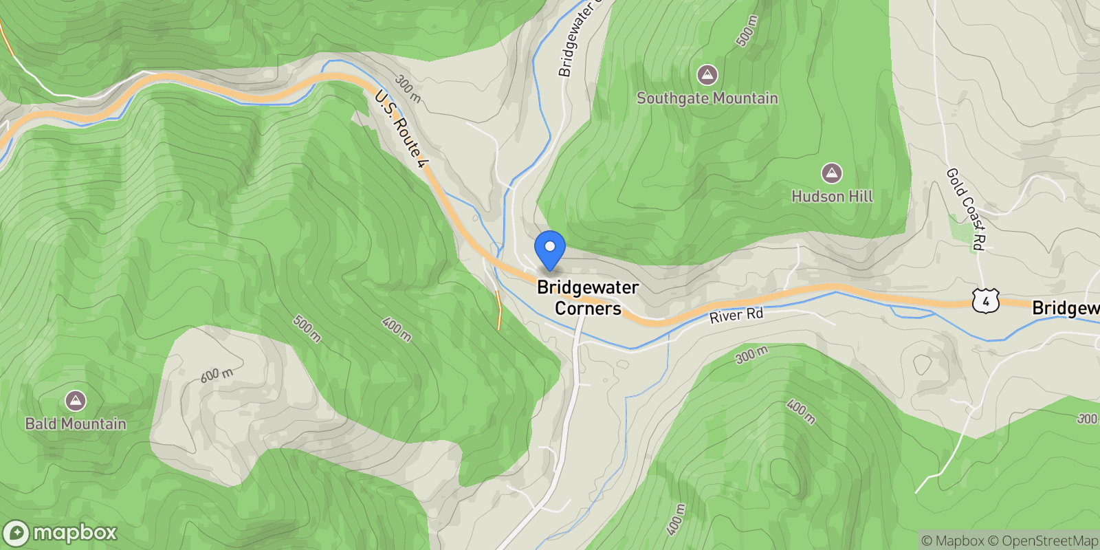 Map showing 410 Upper Road, Bridgewater, VT 05035, Bridgewater, Vermont, United States.