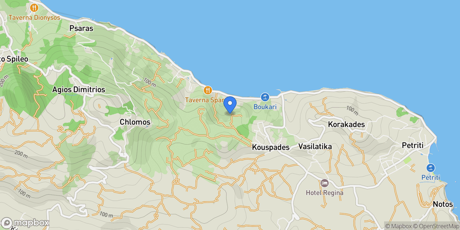 Map showing BOUKARI, Korissia, Peloponnese, Western Greece and the Ionian, Greece.