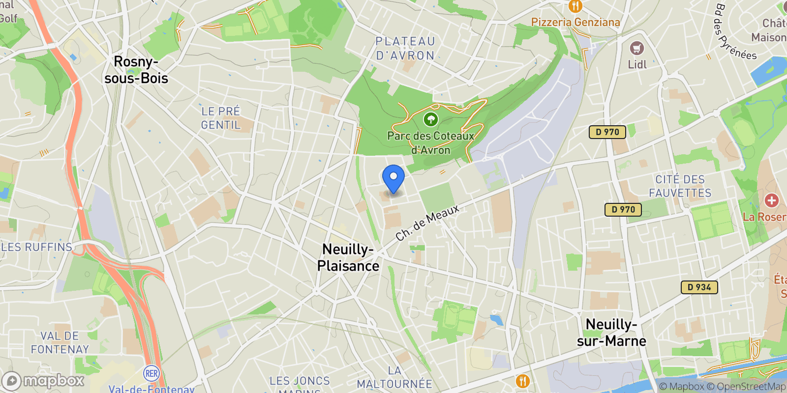 Map showing Neuilly-Plaisance, Île-de-France, France.