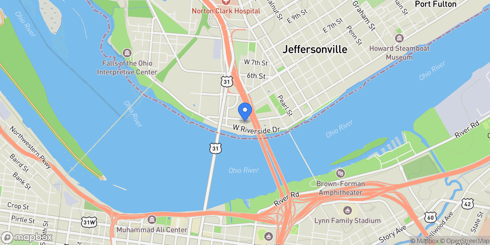 Map showing 1 Riverpointe Plaza #703 & 704, Jeffersonville, IN 47130, Jeffersonville, Indiana, United States.