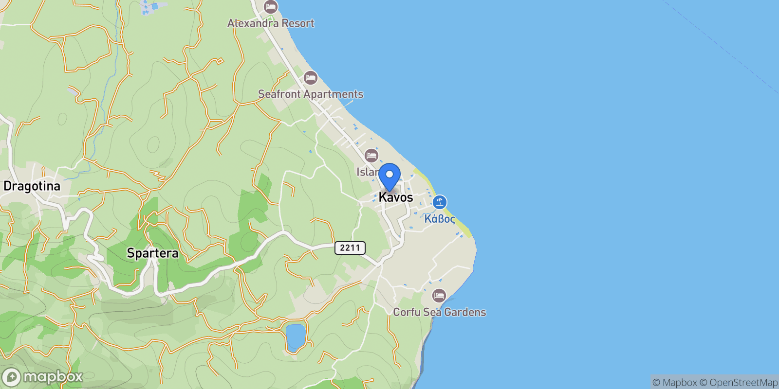 Map showing KAVOS, Lefkimmi, Peloponnese, Western Greece and the Ionian, Greece.