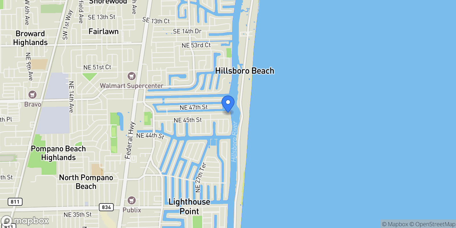 Map showing 3100 NE 46th St, Lighthouse Point, FL 33064, Lighthouse Point, Florida, United States.