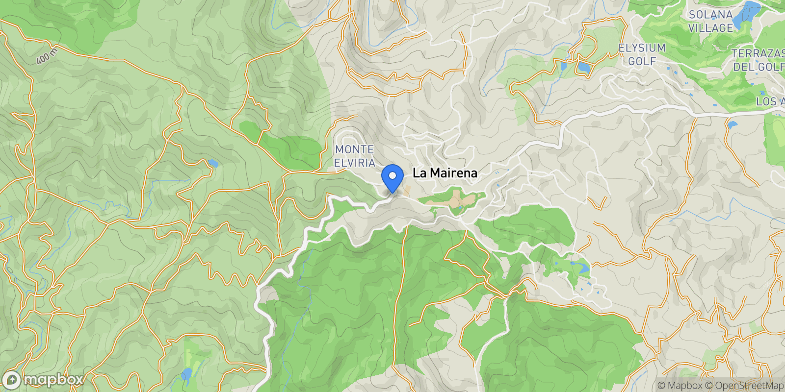 Map showing Ojén, Málaga, Ojén, Elviria-Cabopino, Marbella, Spain.