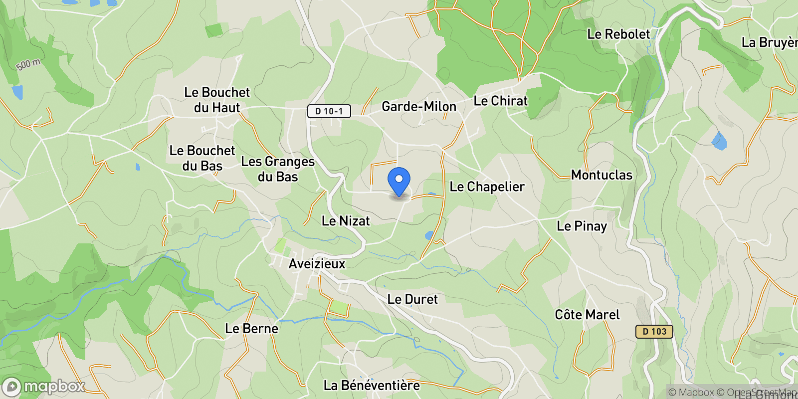 Map showing Aveizieux, Auvergne-Rhône-Alpes, France.