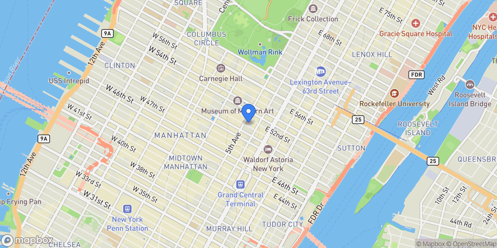Map showing OLYMPIC TOWER, 641 FIFTH AVE, New York, New York, United States.