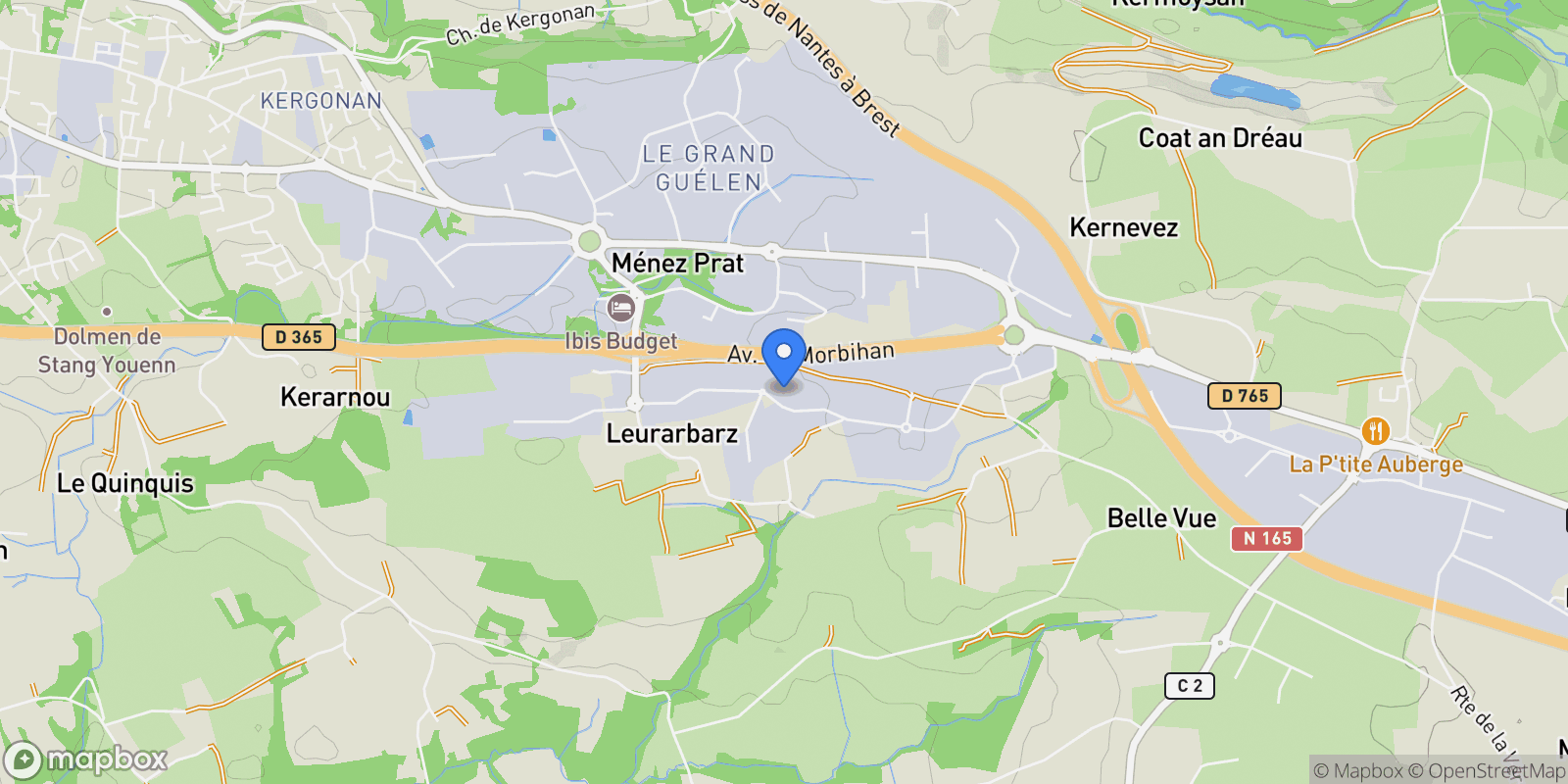 Map showing QUIMPER, E 29000, Quimper, Brittany, France.