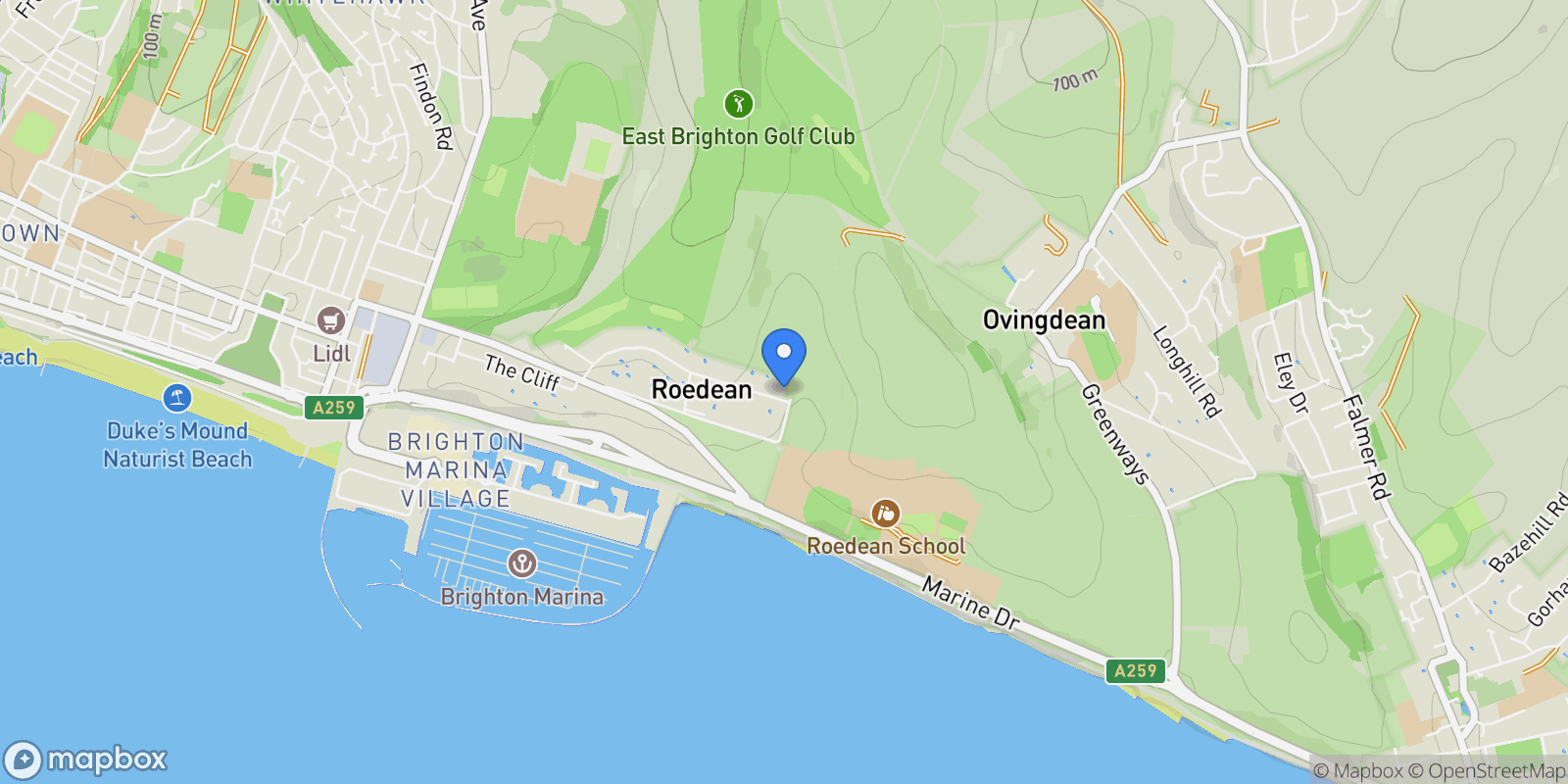 Map showing Brighton, Brighton and Hove, England, United Kingdom.