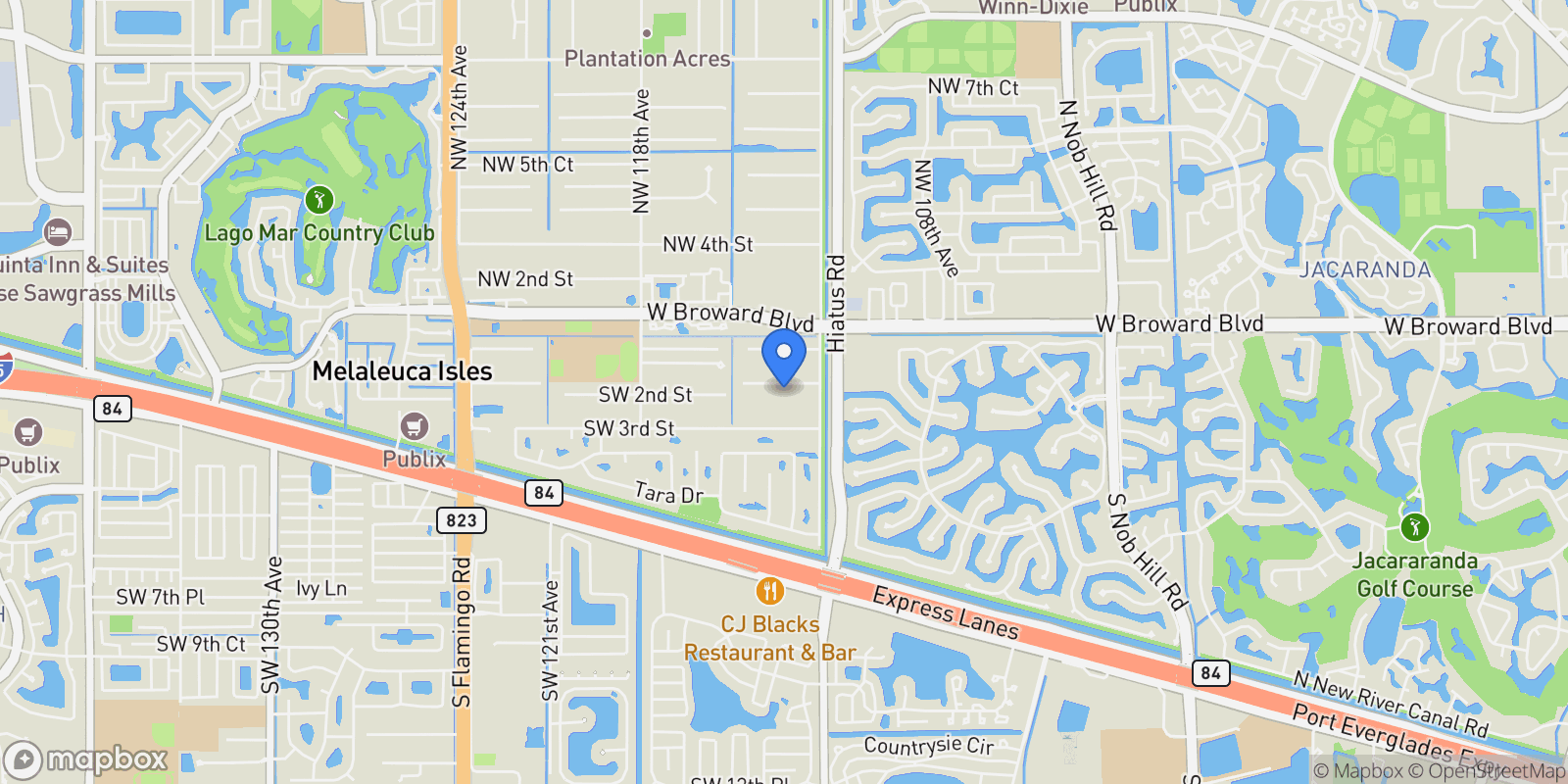 Map showing 11300 Shady Lane, Plantation, FL 33325, Davie, Florida, United States.