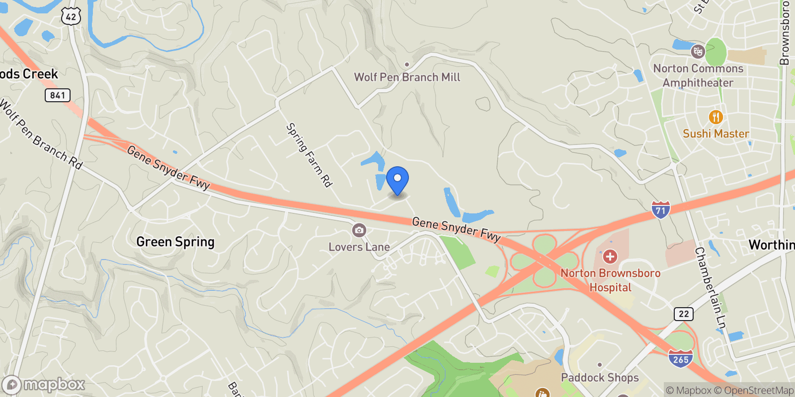 Map showing 4911 Spring Farm Rd, Prospect, KY 40059, Prospect, Kentucky, United States.