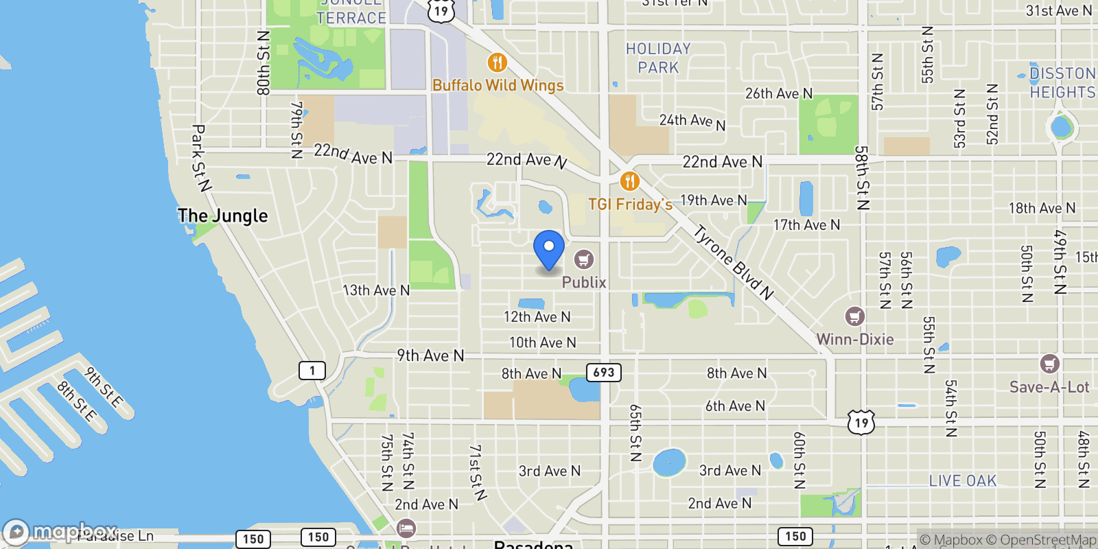 Map showing 6733 14th Avenue N, St Petersburg, FL 33710, St. Petersburg, Florida, United States.