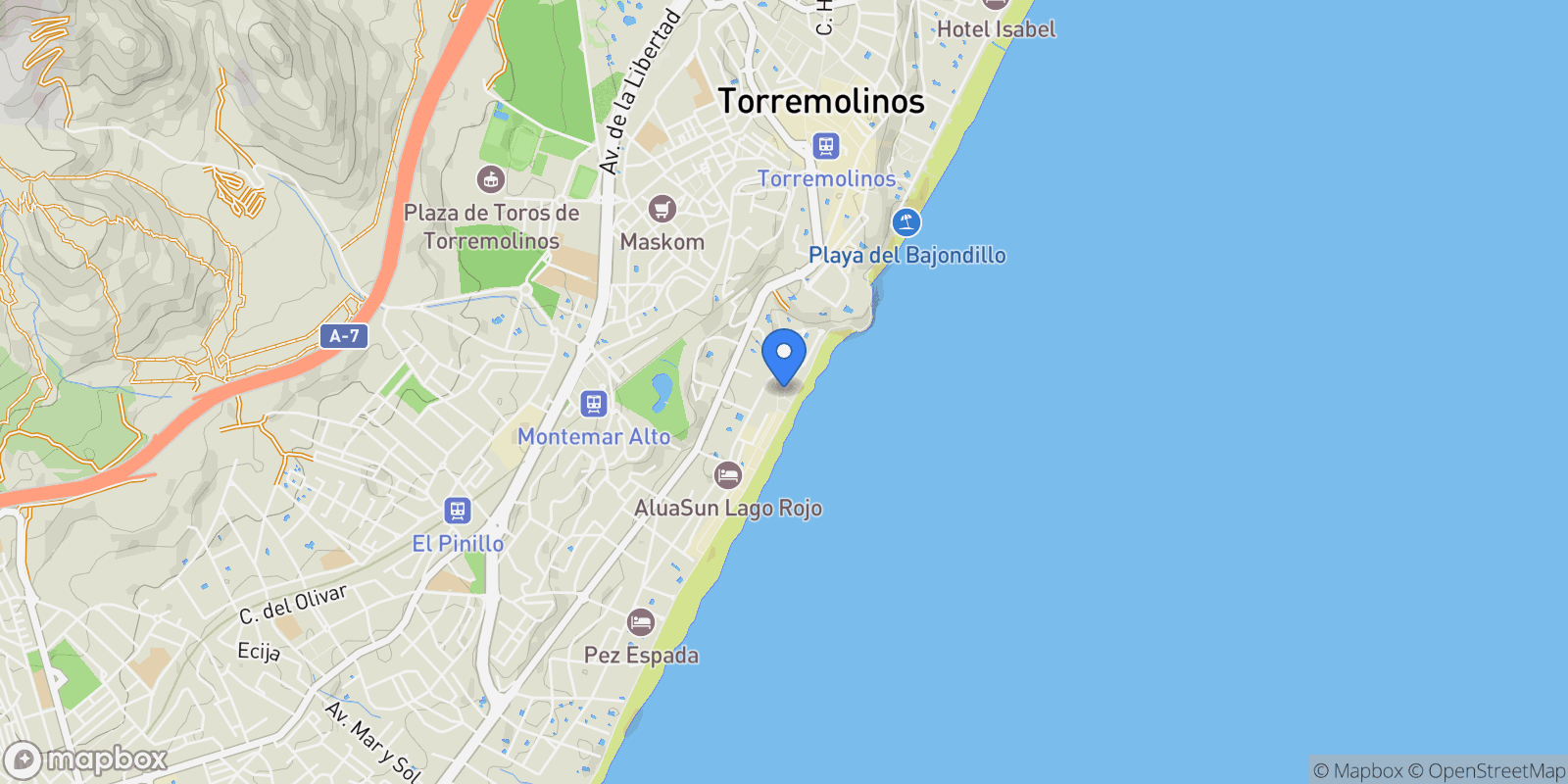 Map showing La Carihuela - Los Nidos, Torremolinos, Málaga, Torremolinos, Torremolinos, Andalusia, Spain.