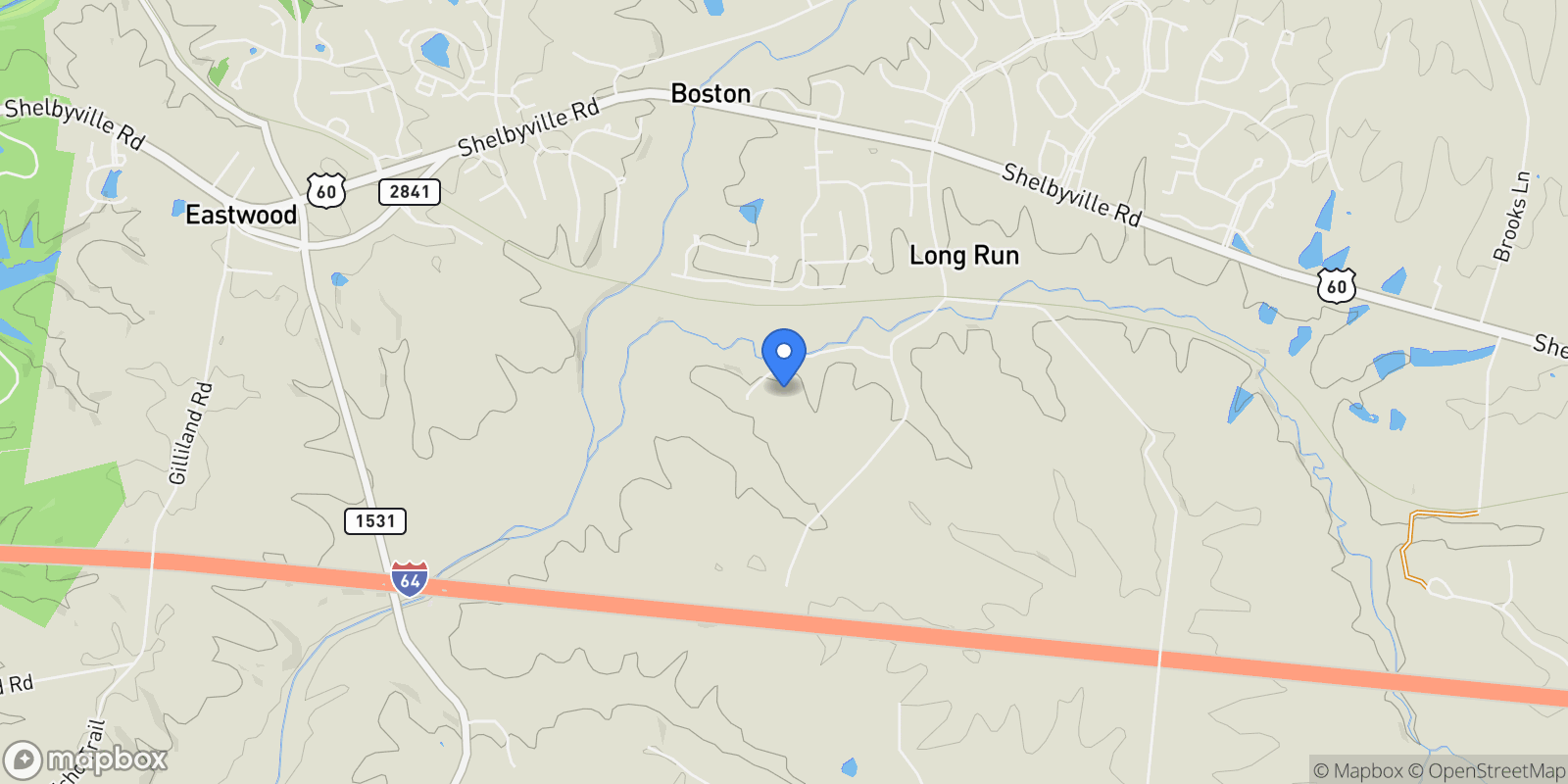 Map showing 18240 Hobbs Creek Rd, Fisherville, KY 40023, Watterson Park, Kentucky, United States.
