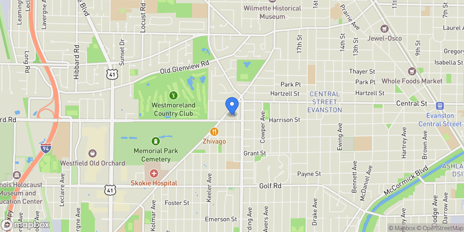 Map showing 3451 Harrison Street , Evanston, IL 60201, Evanston, Illinois, United States.