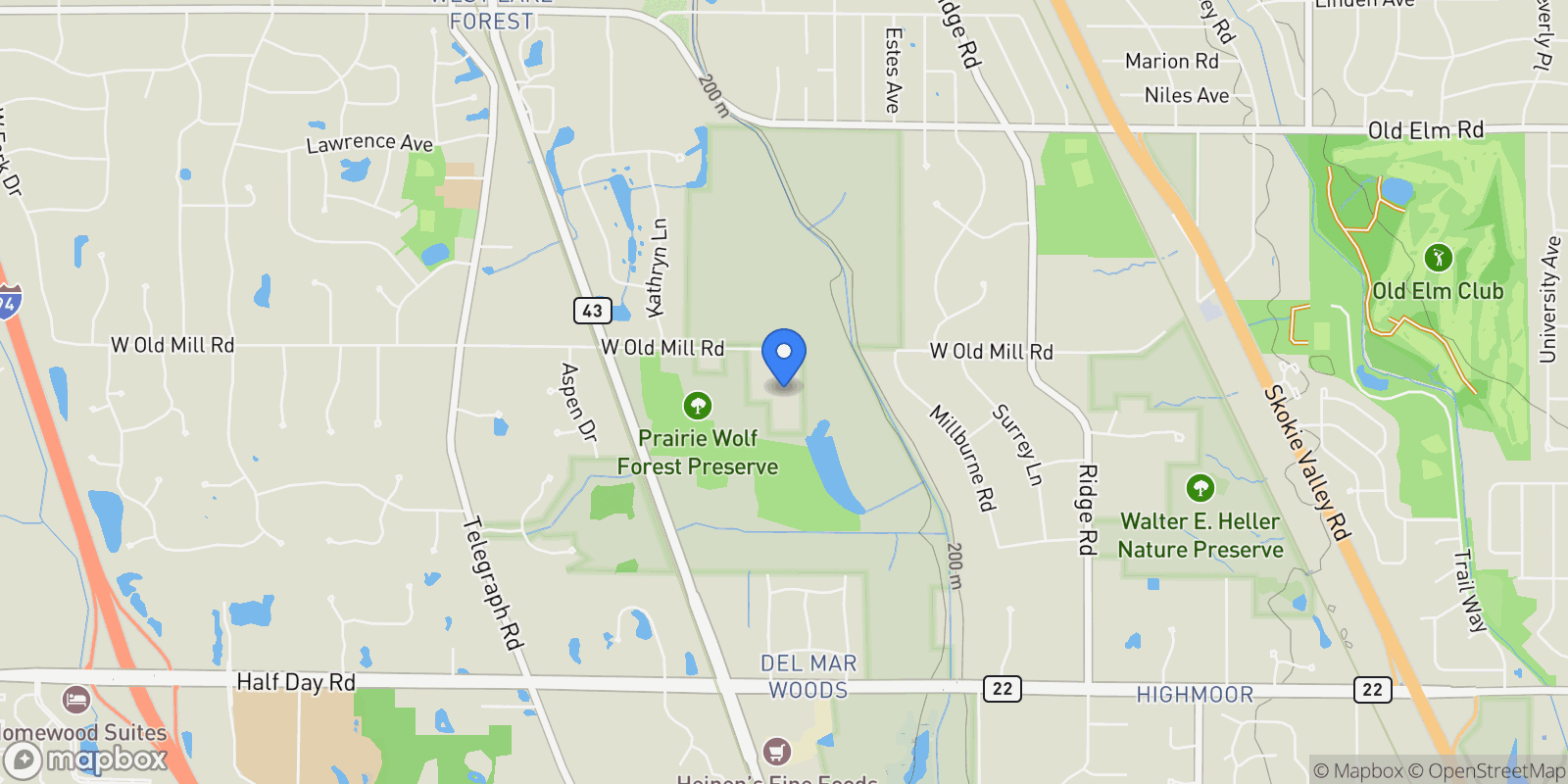 Map showing 499 W Old Mill Road , Lake Forest, IL 60045, Lake Bluff, Illinois, United States.