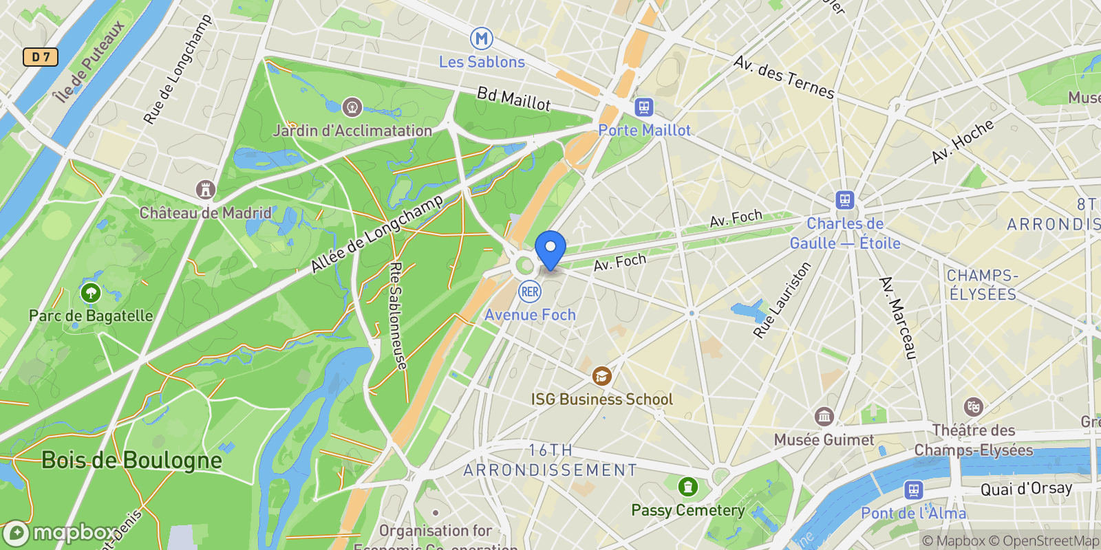 Map showing 83 avenue Foch, Paris, Île-de-France, France.