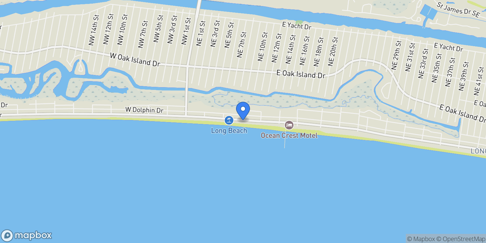 Map showing 901 E Beach Drive, Oak Island, North Carolina, United States.