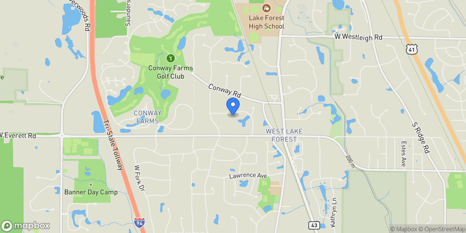 Map showing 1371 Lakewood Drive , Lake Forest, IL 60045, Lake Bluff, Illinois, United States.
