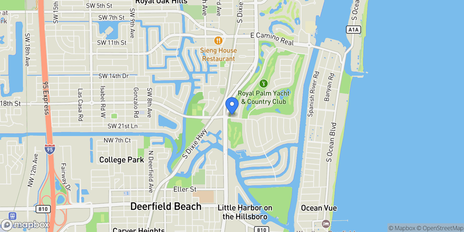 Map showing 121 Royal Palm Way, Boca Raton, Florida, United States.