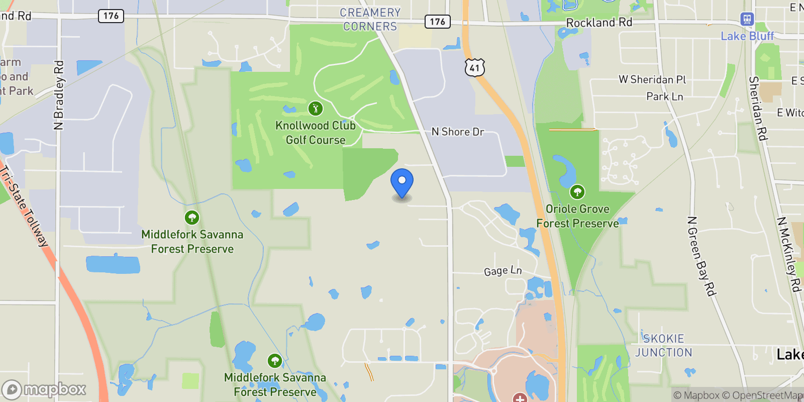 Map showing 1200 Regency Lane , Lake Forest, IL 60045, Lake Bluff, Illinois, United States.