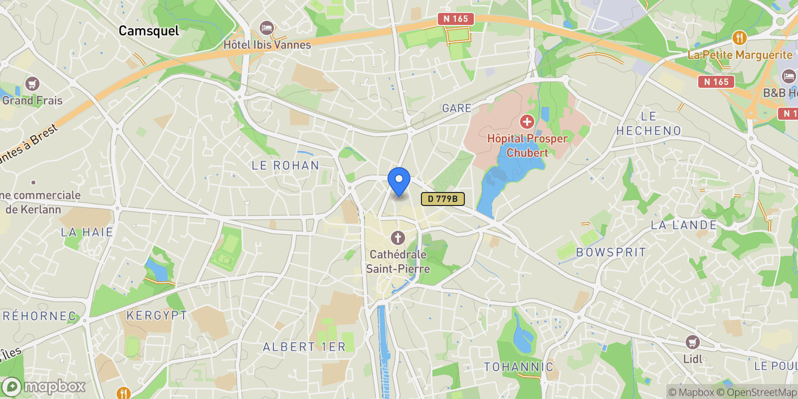 Map showing Vannes, Brittany, France.