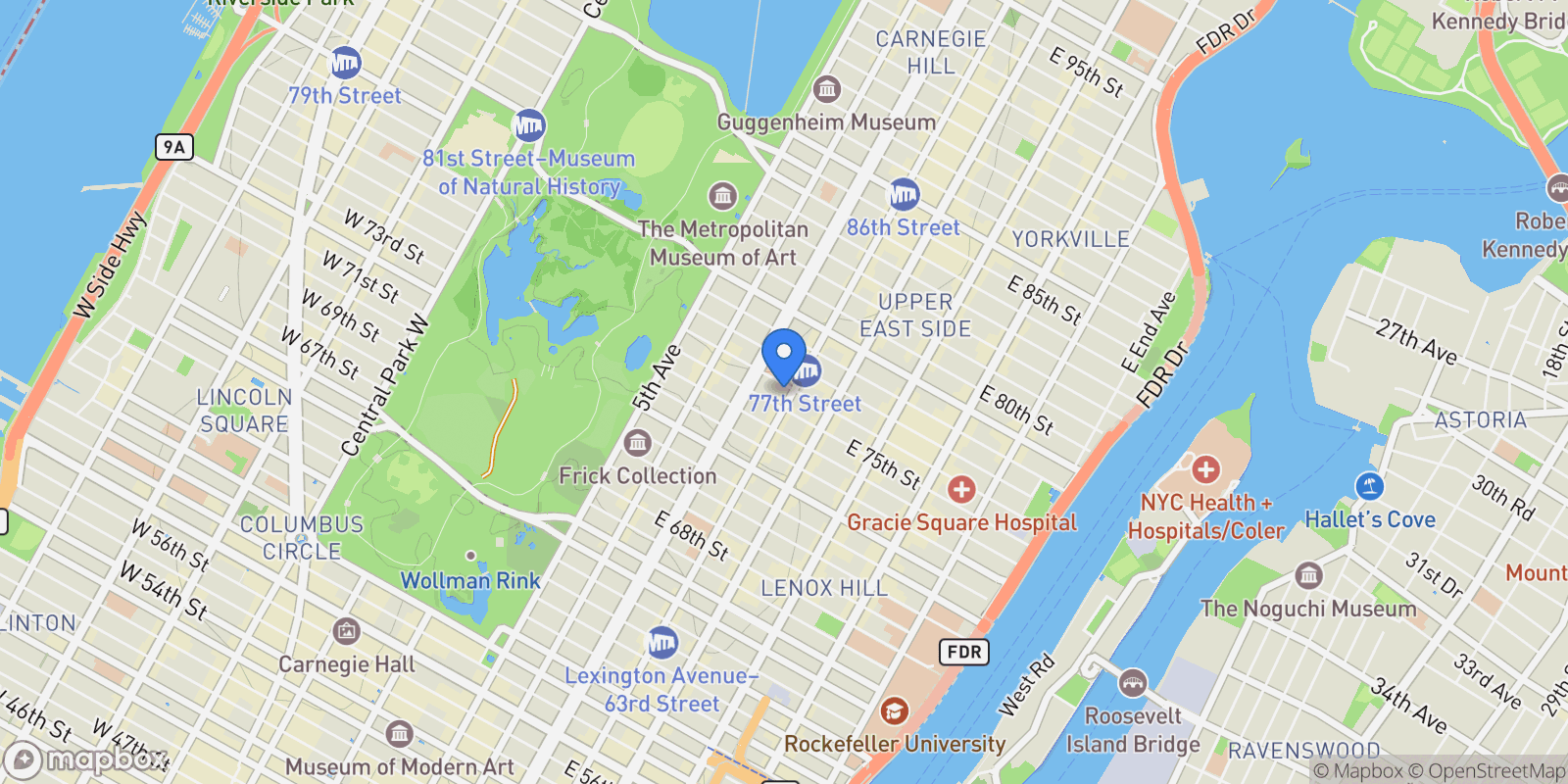 Map showing 136 E 76TH ST, New York, New York, United States.