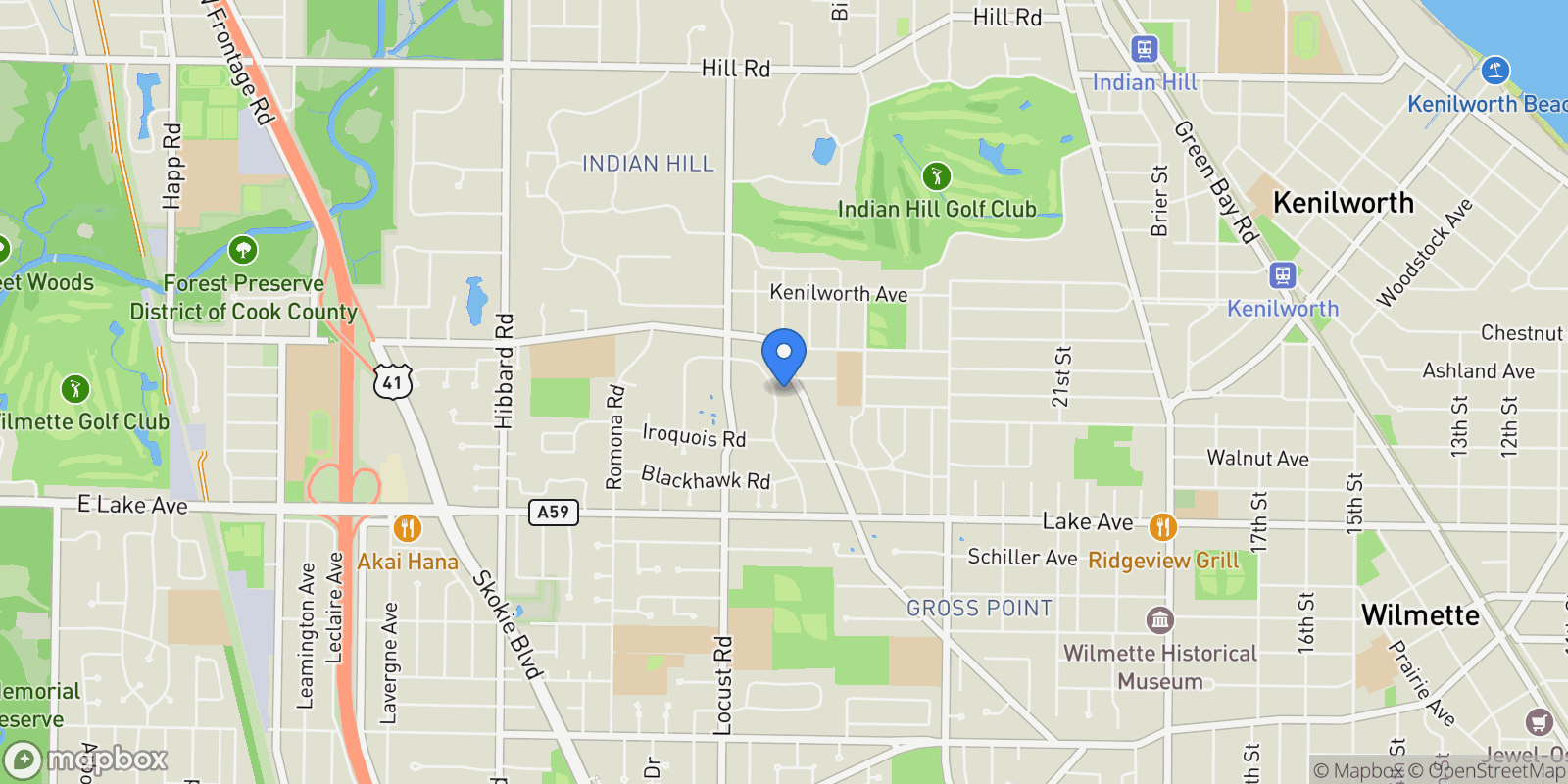Map showing 1106 Seneca Road , Wilmette, IL 60091, Wilmette, Illinois, United States.