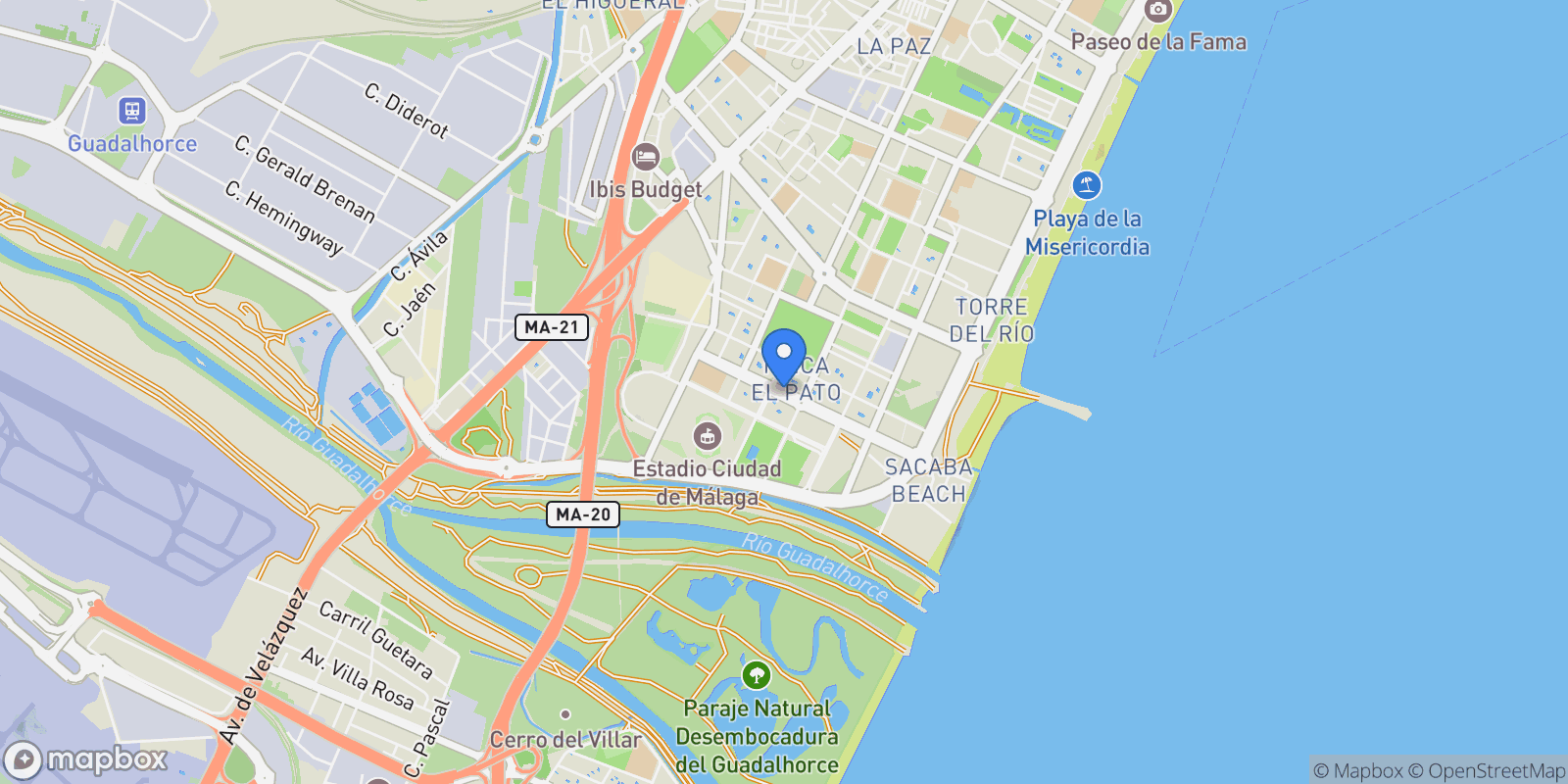 Map showing Palacio de Deportes, Málaga, Málaga, Málaga, Carretera de Cadiz, Malaga, Spain.