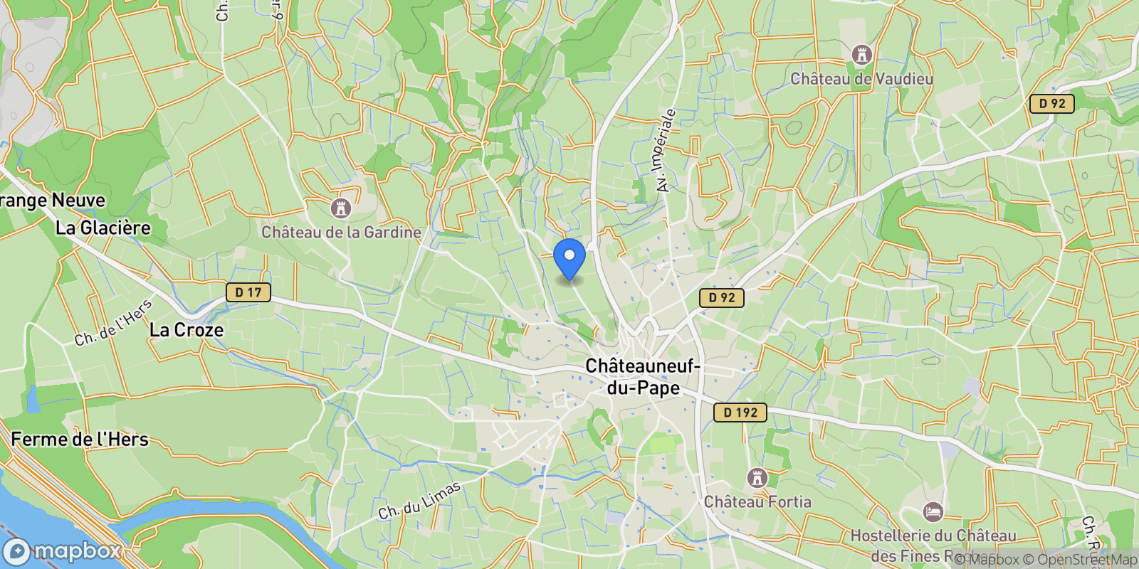 Map showing Châteauneuf-du-Pape, Provence-Alpes-Côte d'Azur, France.