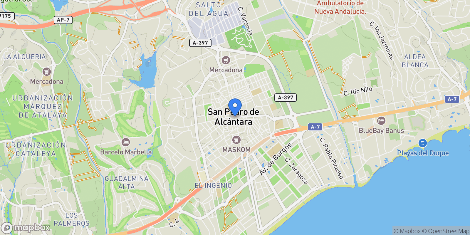 Map showing San Pedro de Alcántara, Marbella, Málaga, Marbella, San Pedro de Alcantara, Andalusia, Spain.
