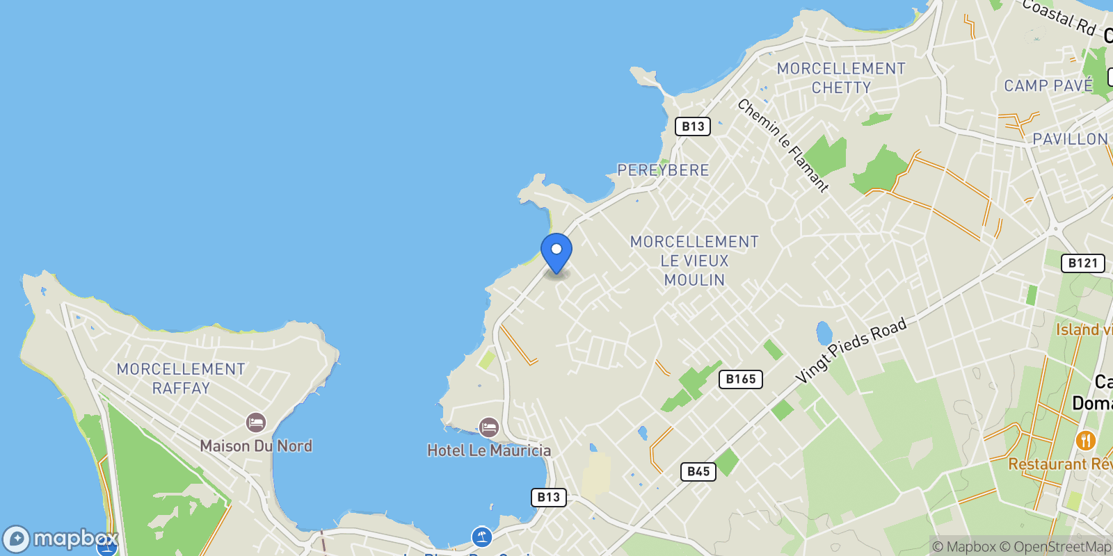 Map showing Grand Baie, Rivière du Rempart District, Mauritius.
