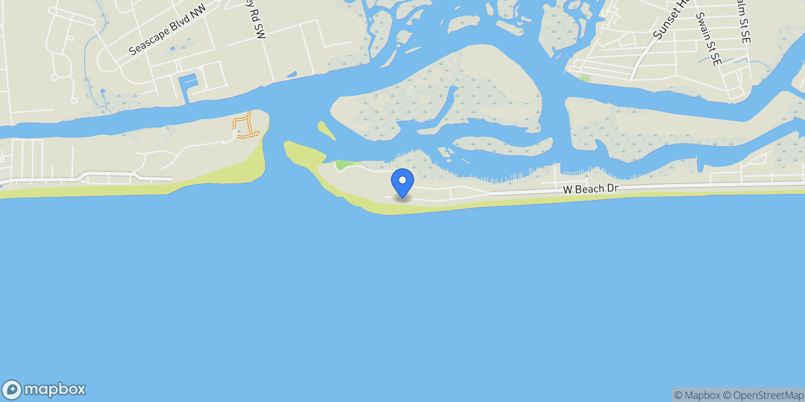 Map showing 6901 W Beach Drive, Oak Island, North Carolina, United States.