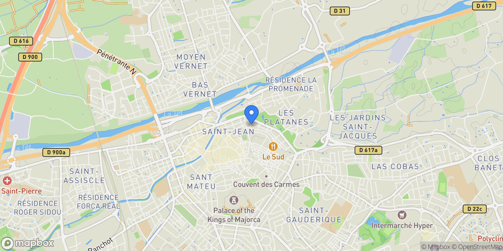 Map showing Perpignan, Occitanie, France.