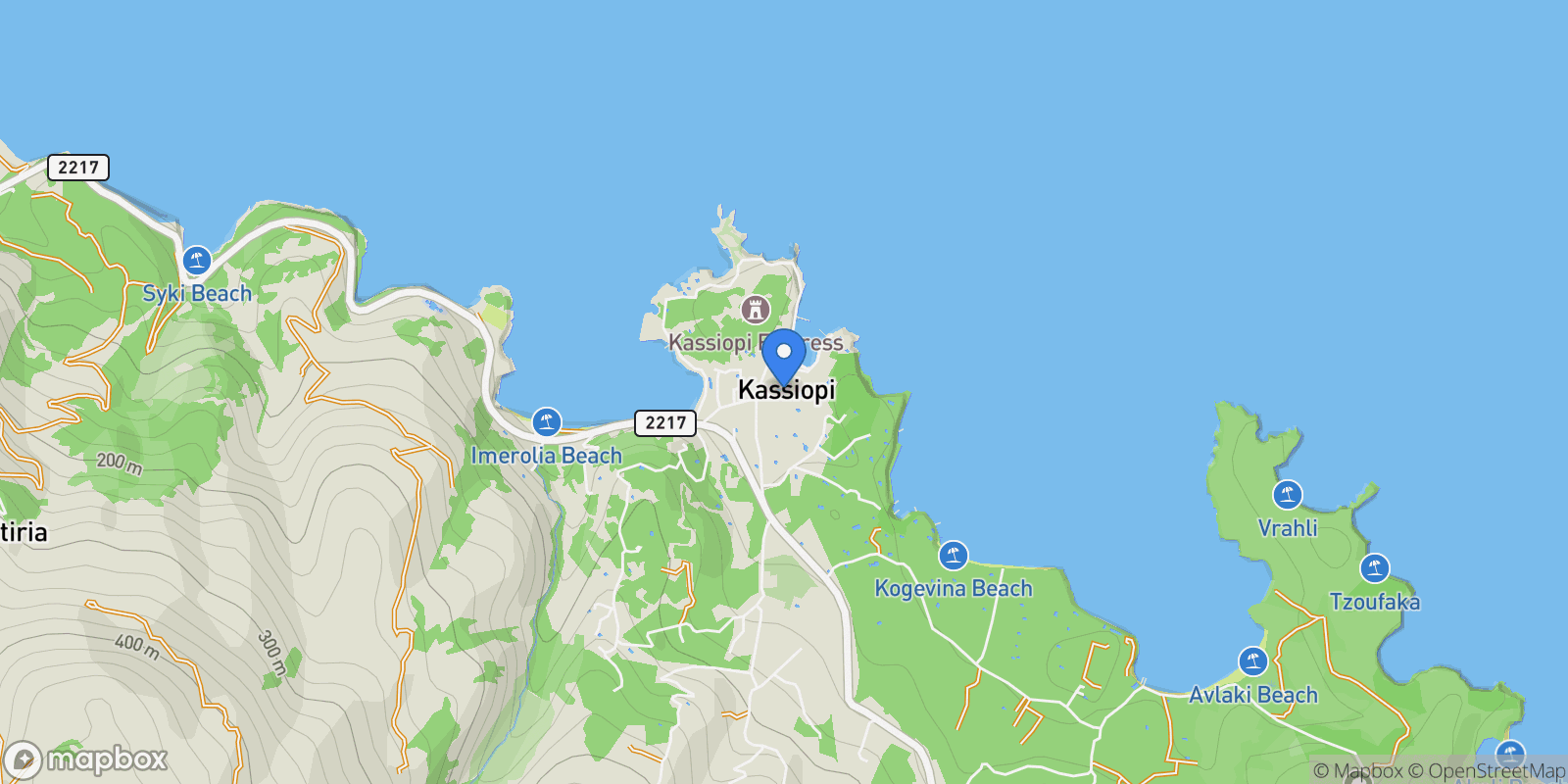 Map showing KASSIOPI, Kassopaia, Peloponnese, Western Greece and the Ionian, Greece.