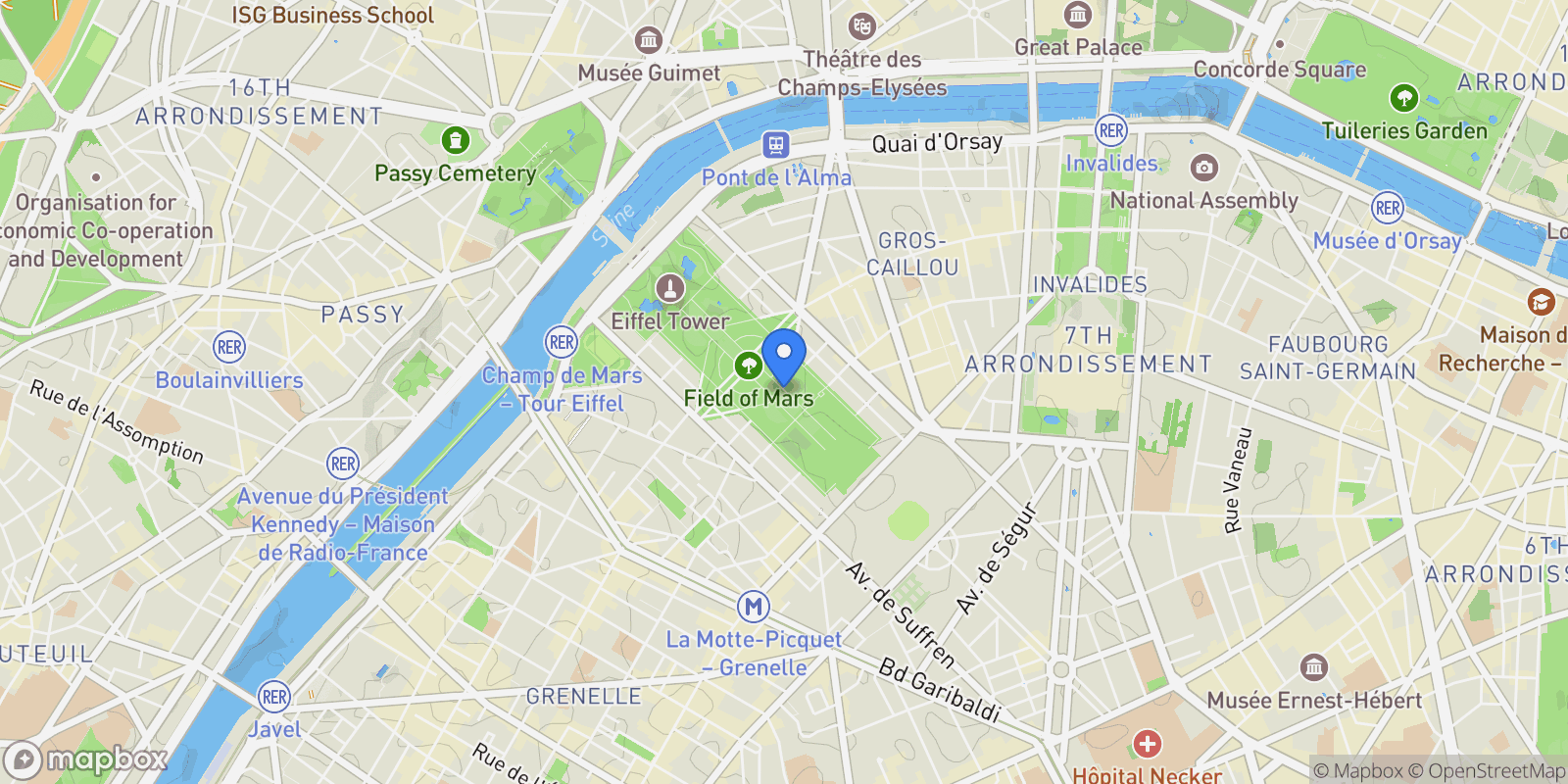Map showing Paris, Île-de-France, France.