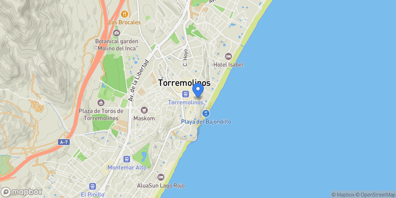 Map showing La Carihuela - Los Nidos, Torremolinos, Málaga, Torremolinos, Torremolinos, Andalusia, Spain.