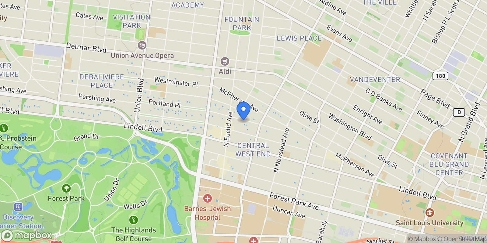 Map showing 4624 Pershing Place, St. Louis, Missouri, United States.