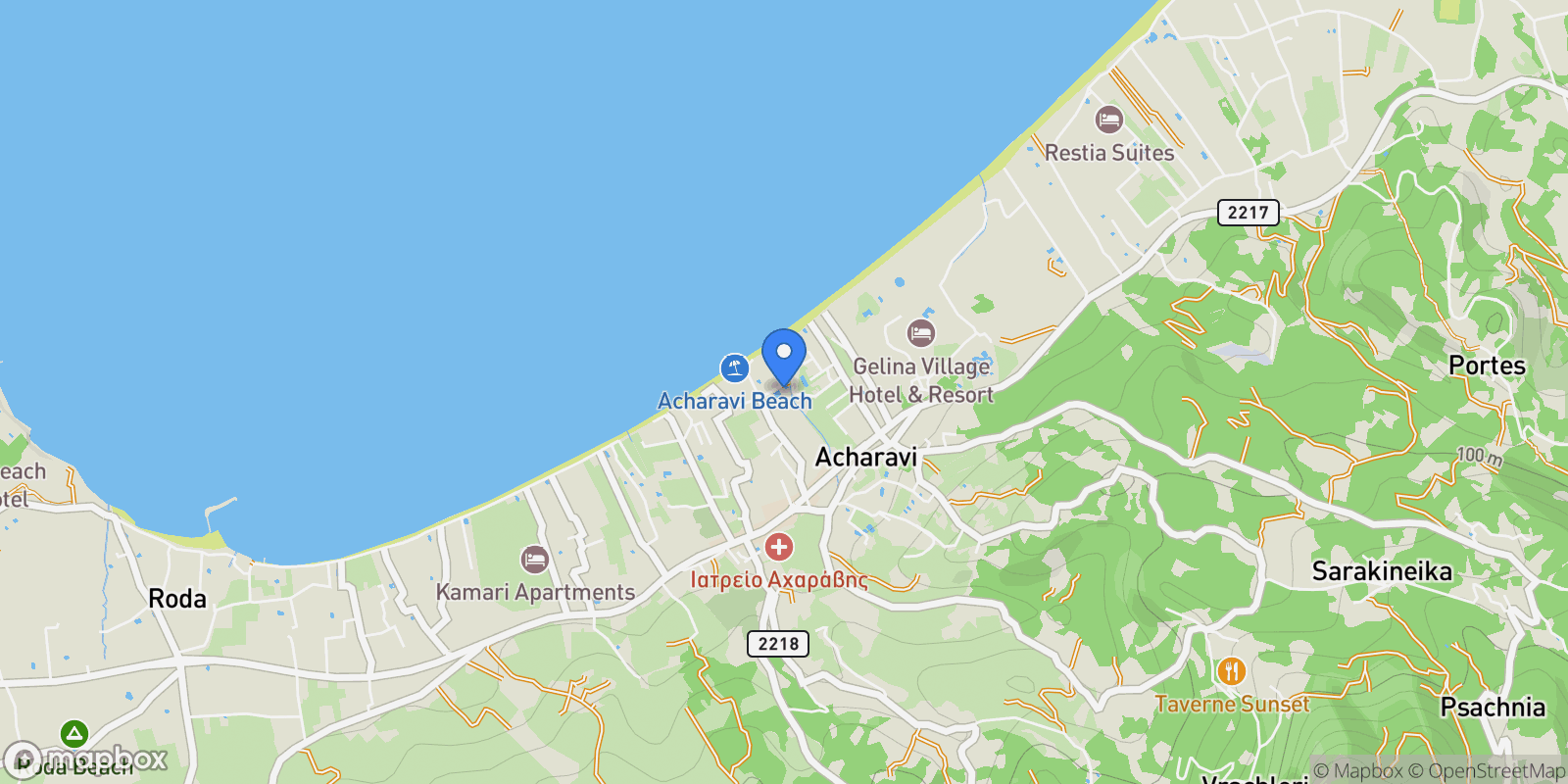 Map showing ACHARAVI, Northern Corfu, Peloponnese, Western Greece and the Ionian, Greece.