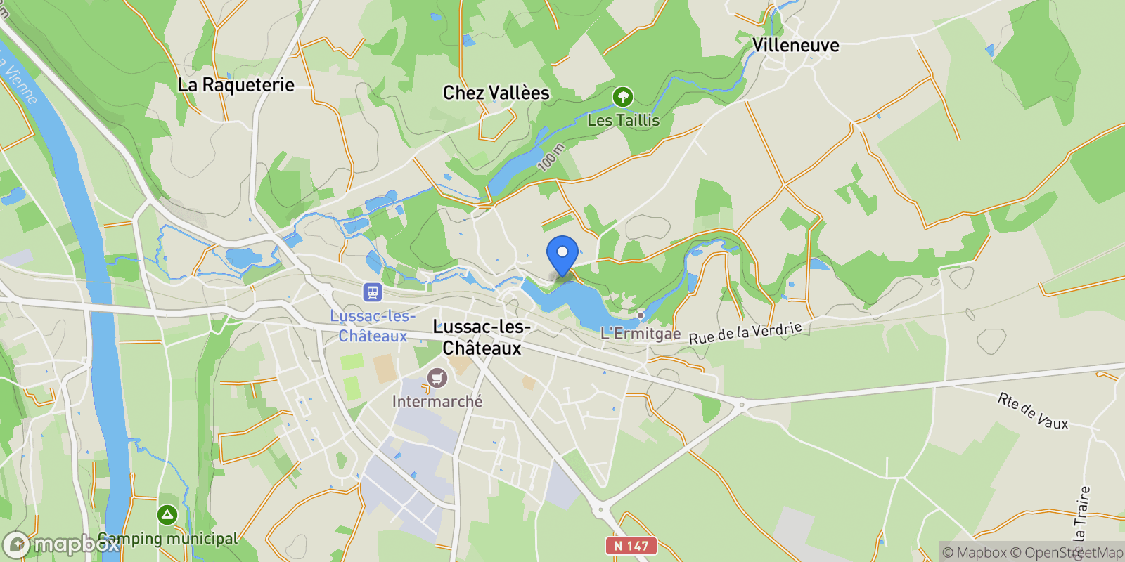 Map showing Lussac-les-Châteaux, Nouvelle-Aquitaine, France.