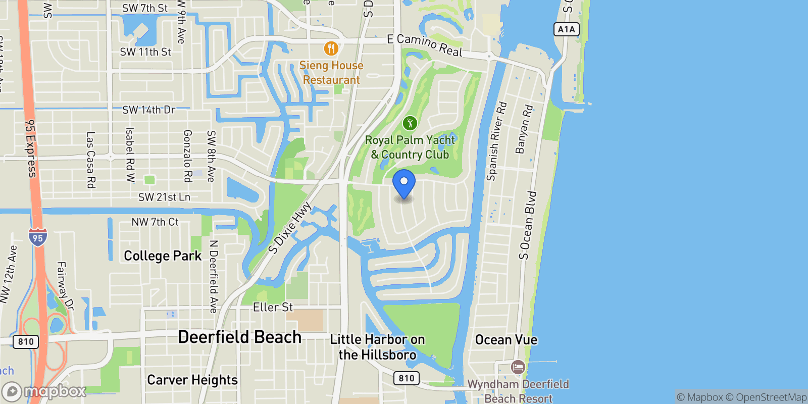 Map showing 2212 Date Palm Road, Boca Raton, Florida, United States.