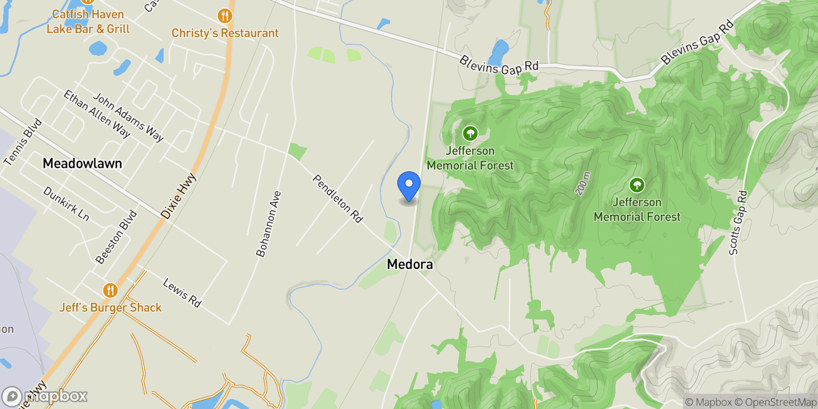 Map showing 13804 1/2 Medora Rd, Louisville, KY 40272, Watterson Park, Kentucky, United States.