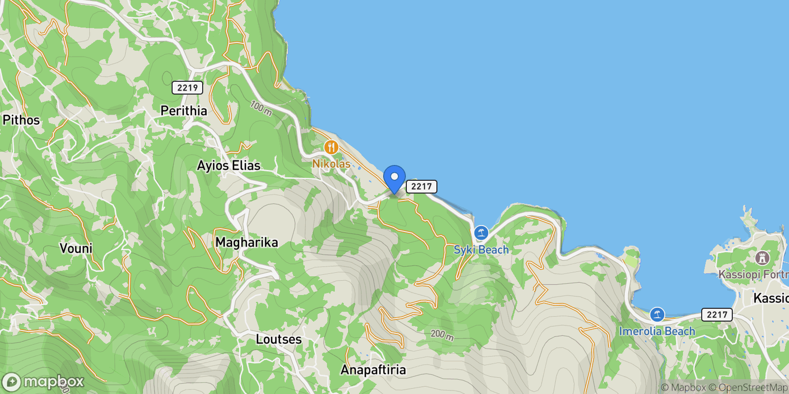 Map showing APRAOS, Northern Corfu, Peloponnese, Western Greece and the Ionian, Greece.